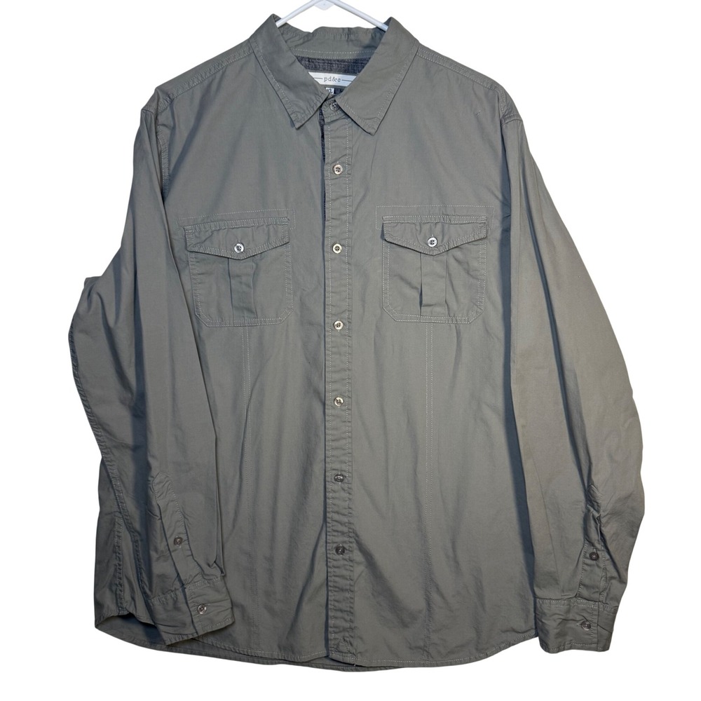 pd&c Mens Gray Long Sleeve Button‎ Up Utility Pocket Shirt Size XL Casual Cotton